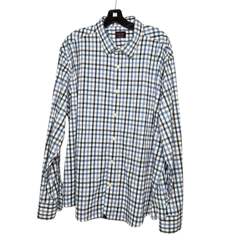 Untuck It Long Sleeve Blue Plaid Gingham Button Down Shirt Size XXXLC